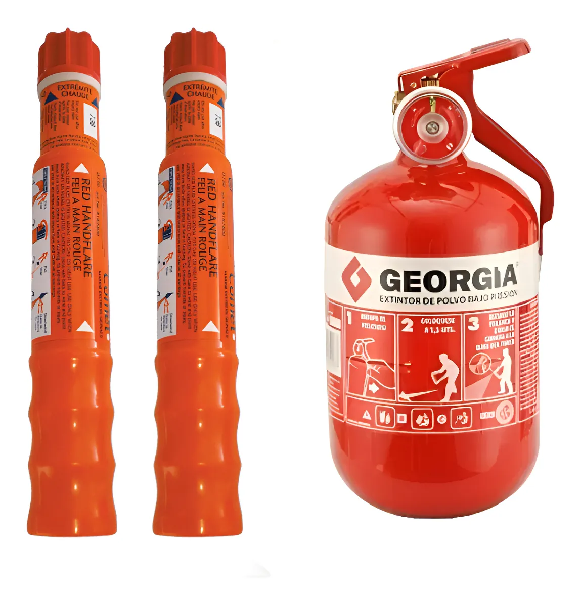 2 Bengalas Náuticas De Mano + 1 Matafuego Combo Lancha Pna